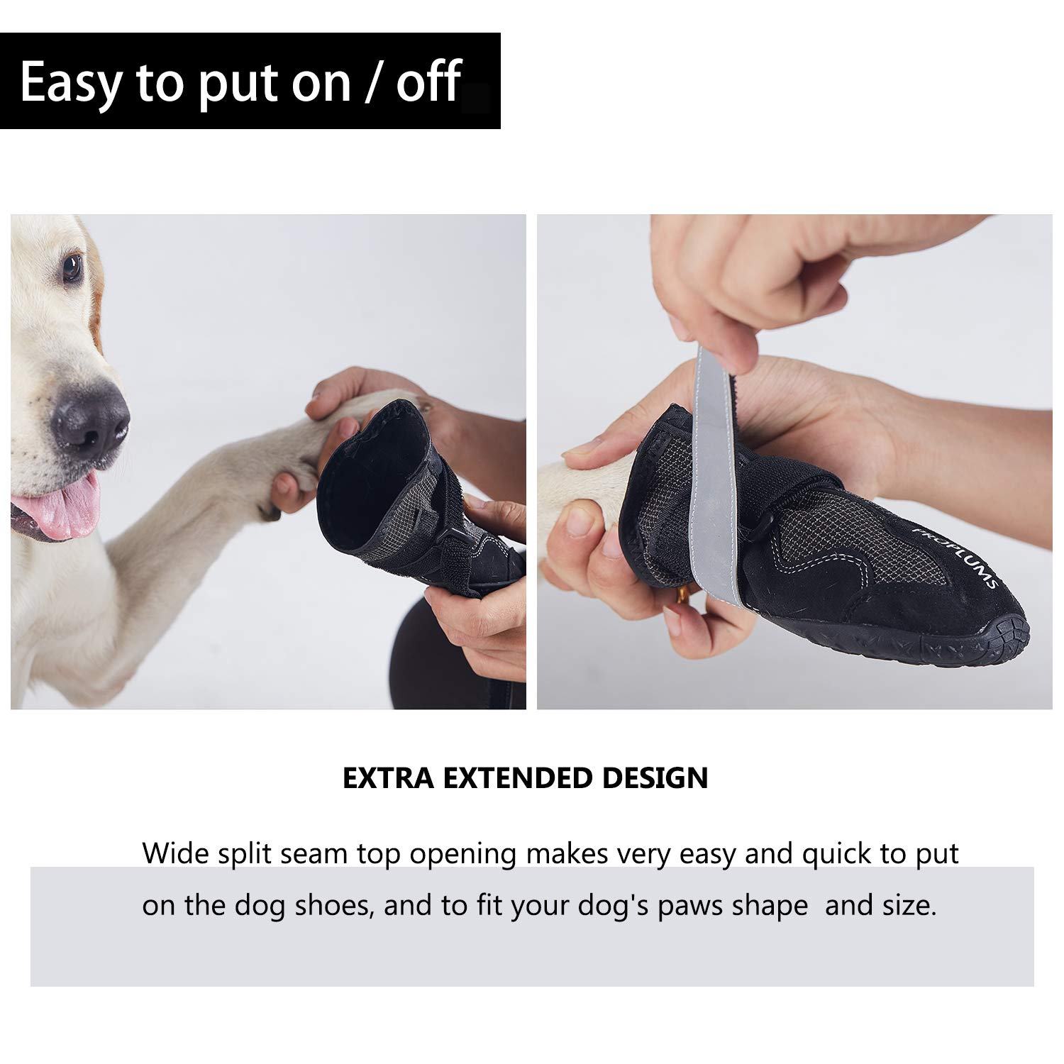 PROPLUMS Dog Boots Waterproof Shoes with Reflective Tape and Wear-Resisting Soles Black Grid Design for Small Medium Large Dogs 4 pcs (Size 8: 3.3\