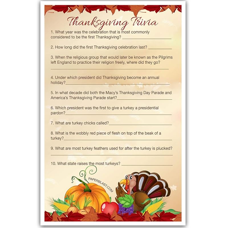 Amazon.com: Thanksgiving Activity Game Trivia - 30 Cards ...