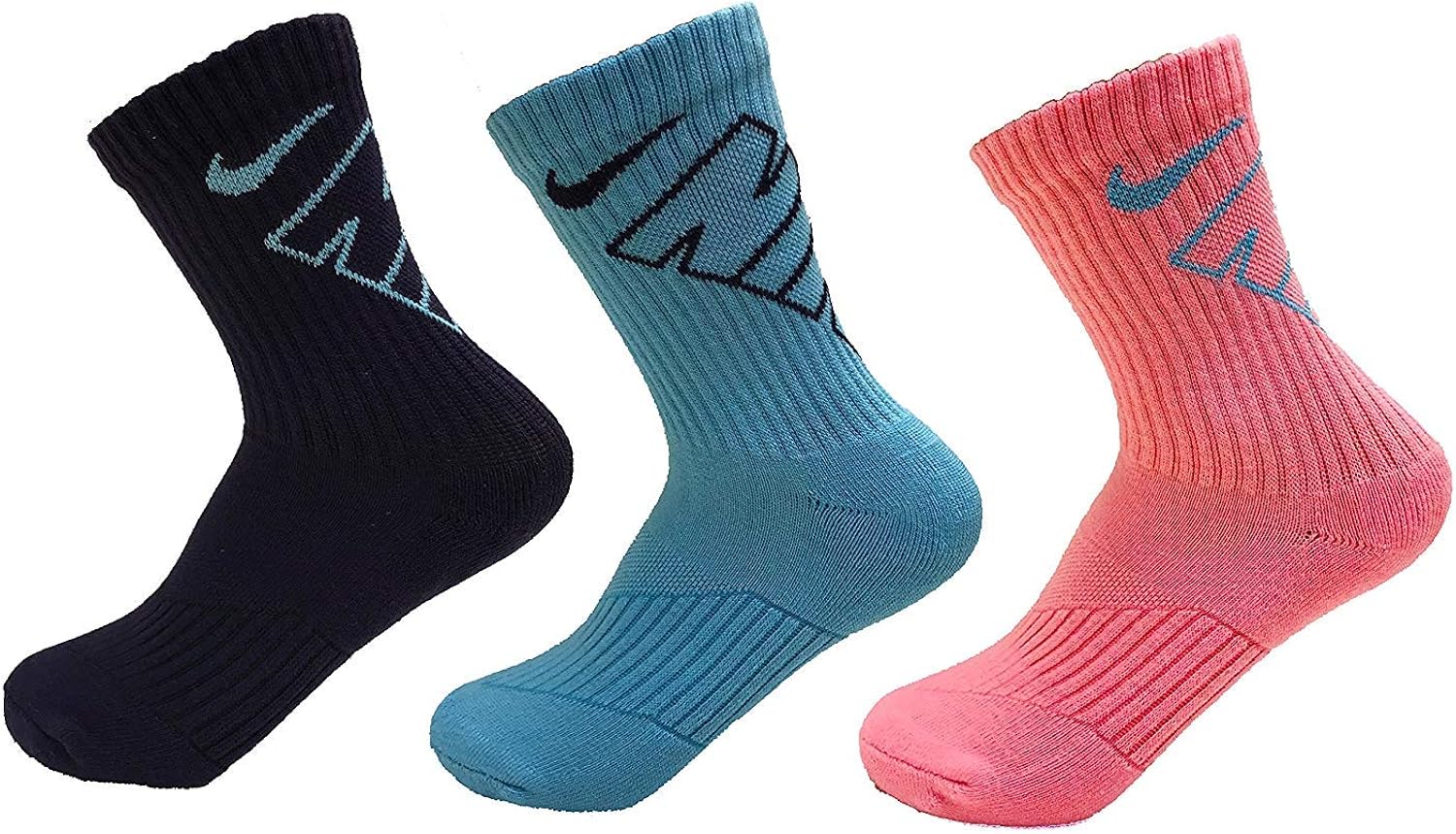 Nike Kids Girls 3Pack Crew Socks (Vivid Sky, 56 Fits 9C13C) Clothing
