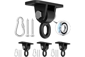 Porch Swing Hanging Kit with Swirl Bearing, Magacyo Heavy Duty Swing Hangers Outdoor Indoor Ceiling Patio Playground Tree Swingset Hardware Bracket Mounting 4 Set with Snap Hook Screw Washers(Black)