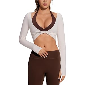 SUUKSESS Women Pilates Wrap Top Bolero Shrug Long Sleeve Cover Up Top | Twist front tops, V Neck, Thumb Holes, Pilates Outfit