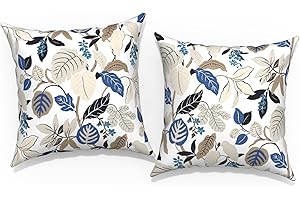 TWLEAR Outdoor Throw Pillow Covers 16x16 Inch, Square Patio Pillow Cases Pack of 2, Modern Decorative Back Cushion Covers for Patio Furniture Garden Couch Farmhouse, Breeze Leaves Beige