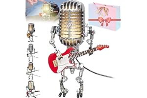 haccen Mic Rockbot, Sherum Mic Rockbot, Dotmalls Mic Rockbot, Retro Style Microphone Robot Table Lamp, Holding Guitare Vintage Night Light, Metal Microphone Robot Lamp