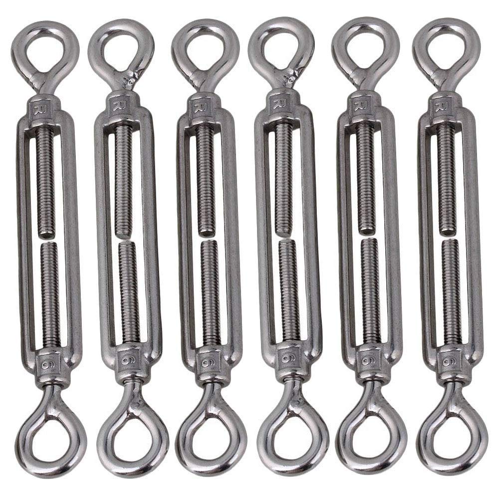 POFET 6pcs M6 Stainless Steel 304 Eye & Eye Turnbuckle Wire Ropes, Strong Tension, Used for Sunshading, Tent Installation, Fastening Cables or Ropes