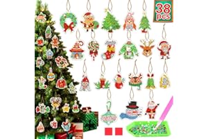 GWAHSA 38pcs Christmas Diamond Art Ornaments DIY 5D Diamond Painting Christmas Tree Hanging Ornaments Kit Arts and Crafts Gifts for Kids Ages 4-6 6-8 8-12 Boys Girls Christmas Stocking Stuffers Party Favors