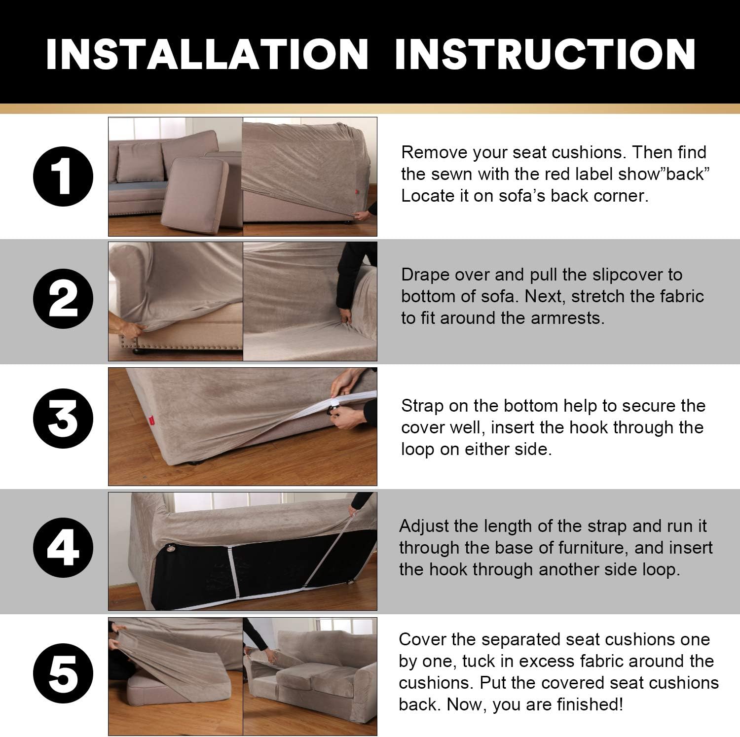 4 Pieces Sofa Covers Stretch Velvet Couch Covers for 3 Cushion Sofa Slipcovers Thick Soft Sofa Slip Covers with 2 Non Slip Straps Furniture Covers with 3 Individual Seat Cushion Covers (Sofa, Taupe): Kitchen & Dining