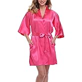 Mignon Cromwell Women's Pure Color Satin Kimono Robe Short Bridesmaids Robe Dressing Gown