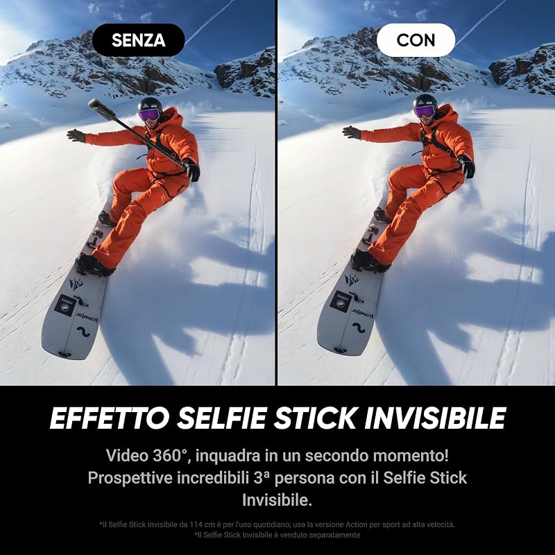 X5 - Action Cam Impermeabile 360° in 8K, Superba in Bassa Luce, Selfie Stick Invisibile, Obiettivi Sostituibili, Autonomia 3 ore, Cover Antivento, Stabilizzazione, Design con triplo Chip IA