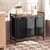 HOOBRO Laundry Basket 3 Compartments 40 L Each W/ Lid and Wheels view 3