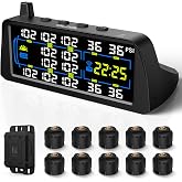 GUTA RV Tire Pressure Monitoring System, Solar Tire Pressure Monitor with 7" Large Color LCD Display, RV TPMS with 10 Sensors