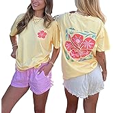 Oversized Graphic Shirt for Teens Girl Women Y2K Short Sleeve Floral Baggy Tops Preppy Vintage Aesthetic Loose Tee
