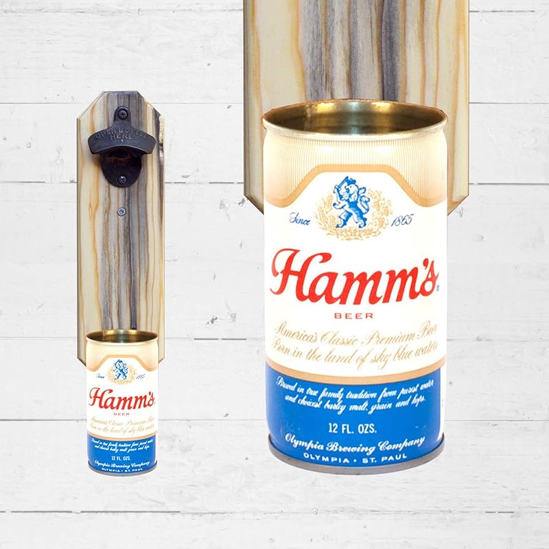 Wall Mounted Bottle Opener with Vintage Hamms Beer Can Cap