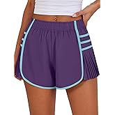 Caracilia Women Running Shorts Flowy Pleated Athletic Shorts Summer High Waisted Tennis Sporty Workout Gym Shorts