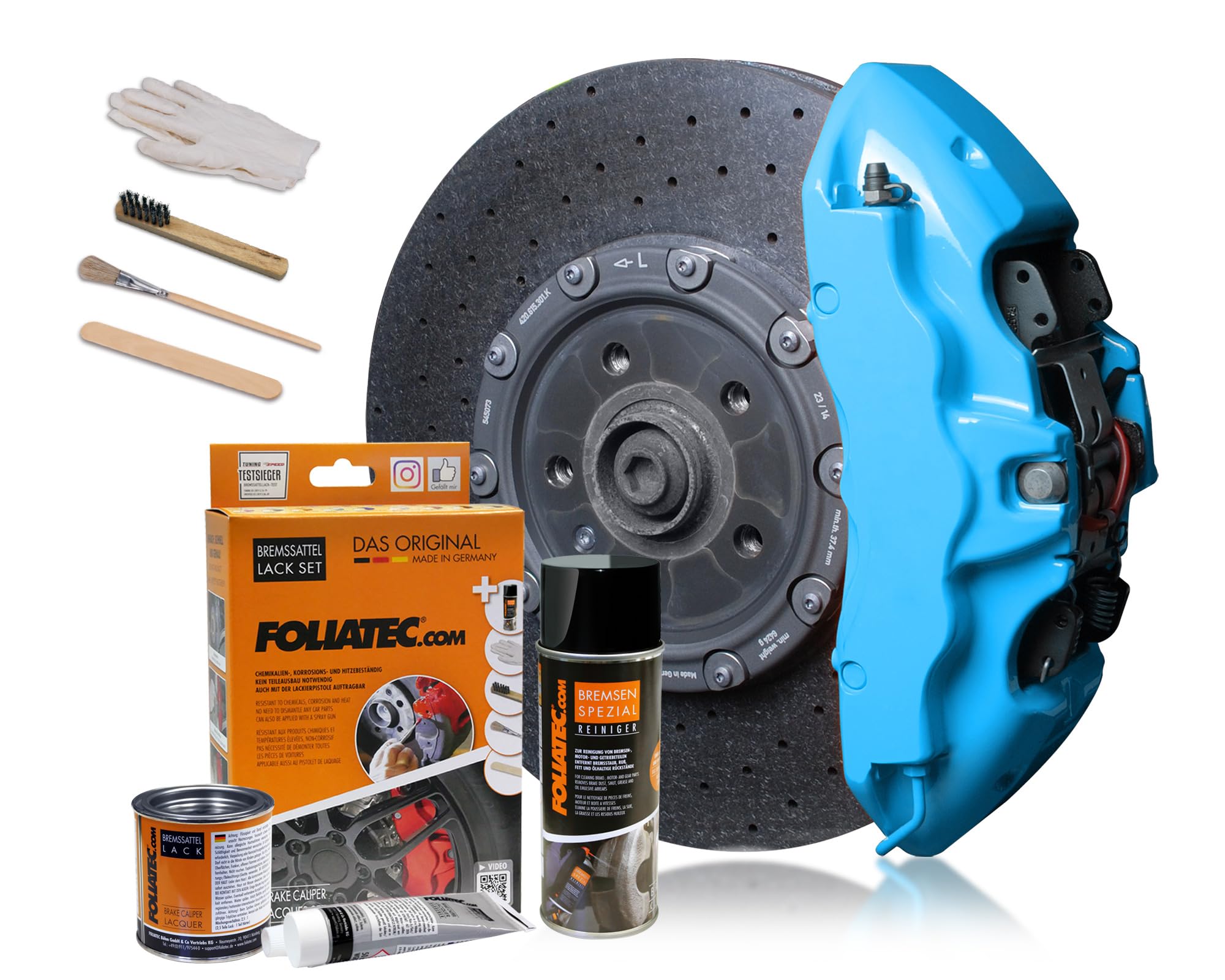 Foliatec Brake Caliper Paint Set, Heat Resistant, Complete Set for 4 Brake Calipers, Sky Blue, 7 Piece Set