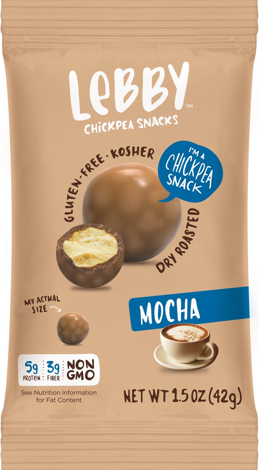 Lebby Chickpea Snacks (Mocha, 1.5 oz, 4 pack), Gluten Free, Non-GMO, High Protein and Fiber, Healthy Snack