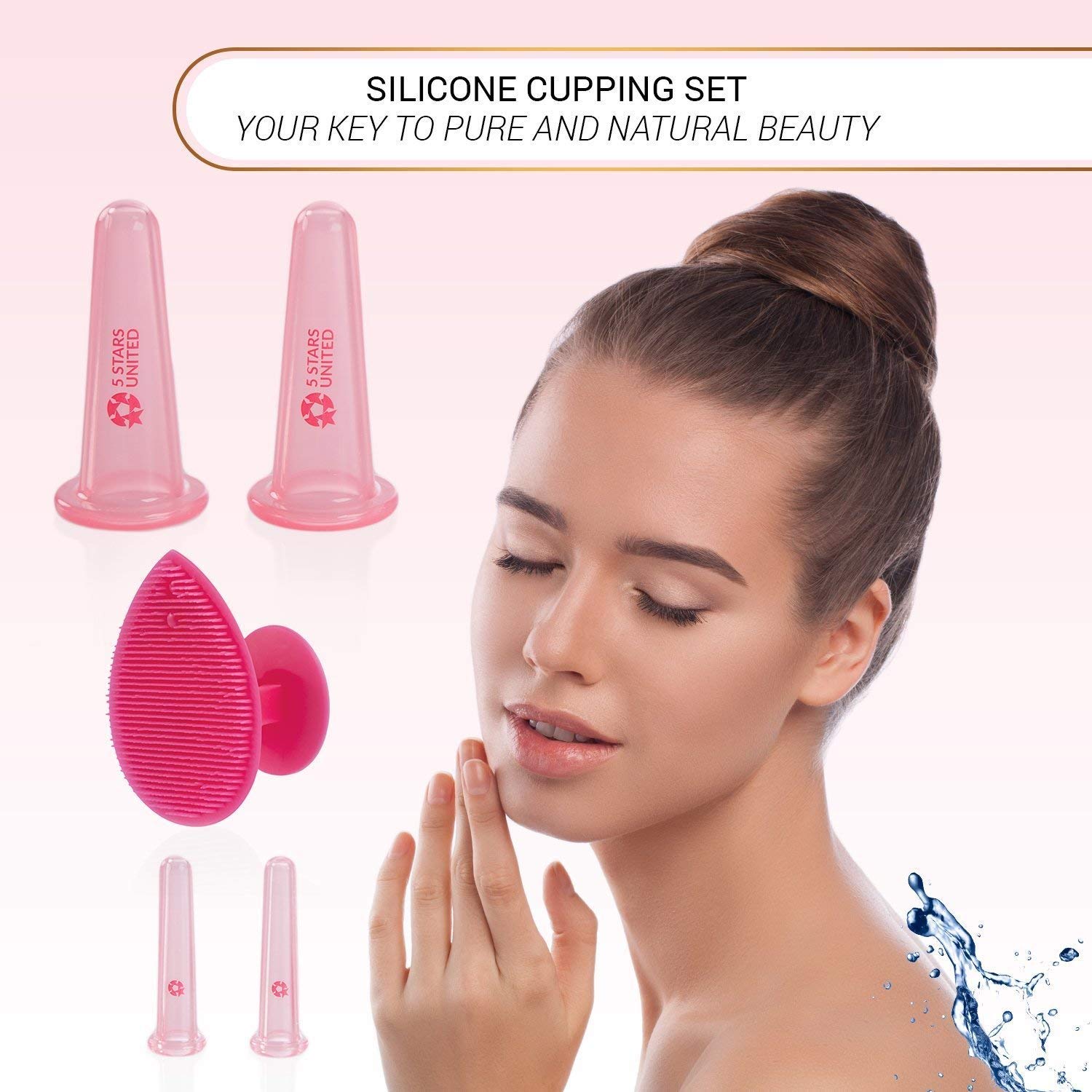 Silicone Facial Cupping Therapy Set - Eye and Face Vacuum Massage Cup Kit - 4 Cups + Free Exfoliating Brush - Anti-Wrinkle and Anti-Aging Effect - 100% Hygienic: Beauty