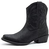 GLOBALWIN Square Toe Black Cowboy Boots For Women Western Boots With Low Heel Ankle Boots