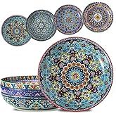 glowworm Pasta Bowls Set of 4, 42 oz Ceramic Salad Bowls for Kitchen, Large Serving Bowls for Ramen, Fruit, Housewarming Gift, Dishwasher & Microwave Safe, Bohemian