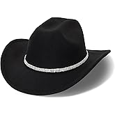 Western Cowboy Hat for Men Women Classic Roll Up Fedora Hat with Buckle Belt(Size:S-M)