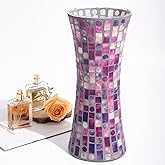 Faticdorr Mosaic Glass Vase, 11.8" H, Handmade, Home Decor Vase, Beautiful Decoration for Living Room Bedroom Bouquets, Purple Red