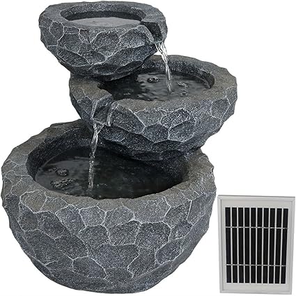 Amazon Com Sunnydaze 3 Tier Chiseled Basin Solar Water Fountain With Battery Backup Outdoor Patio And Garden Water Feature With Rechargeable Solar Battery 17 Inch Garden Outdoor