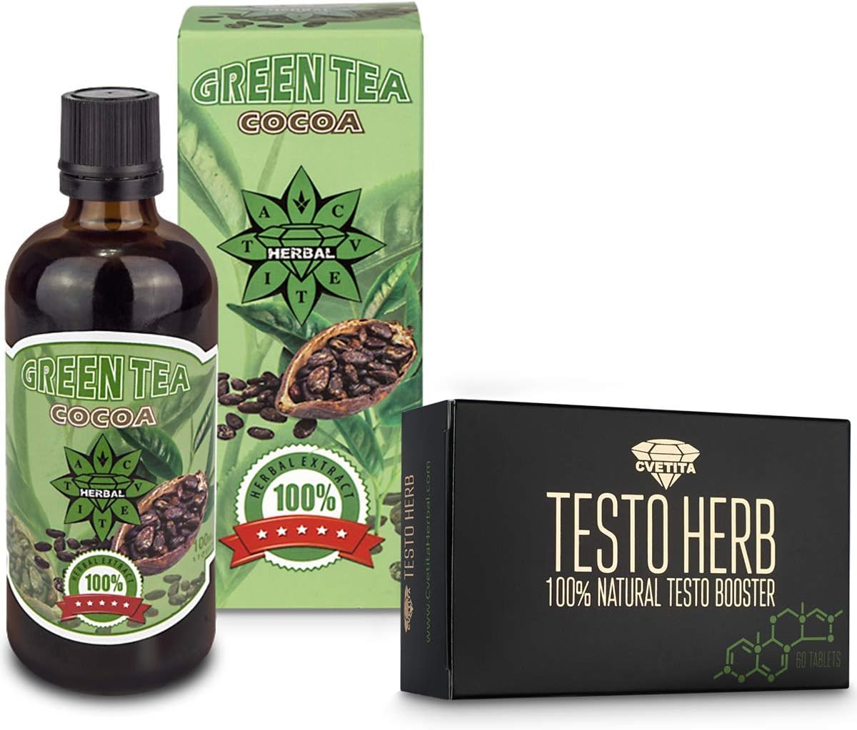 Cvetita Herbal, Green Tea with Cocoa + Testo Herb Fenugreek, Natural