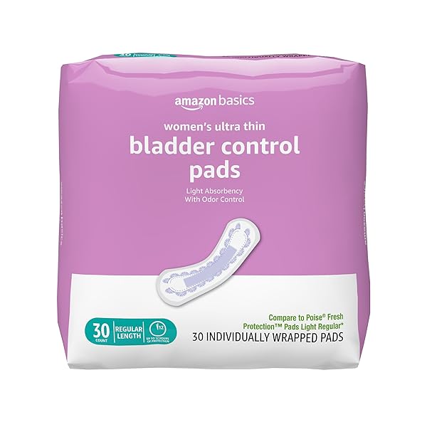 AMAZON BASICS WOMEN’S INCONTINENCE PADS, BLADDER CONTROL & POSTPARTUM, LIGHT ABSORBENCY, UNSCENTED, 30 COUNT