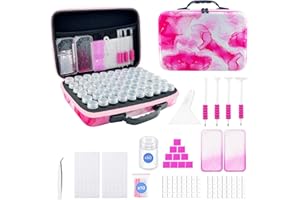 SuSentak Diamond Art Storage Containers with Dot Drill Tools,60 Slots Bead Organizer Case for 5D DIY Art Kits, Portable Craft Box for Diamond Painting Accessories (Pink)