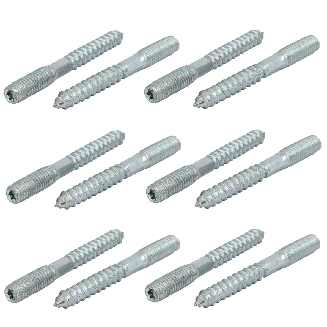 Sourcingmap M8x70mm Carbon Steel Zinc Plated Dual End Hanger Bolt Screw Silver Tone 12pcs