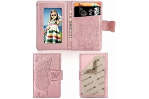 Ropigo Cell Phone Butterfly Wallet,Credit Card Holder for Back of Phone Pocket 3M Adhesive Sticker Card Pouch Sleeve for iPhone/Samsung Galaxy/Moto/Google/Android and Most Smartphones (A-Rose)
