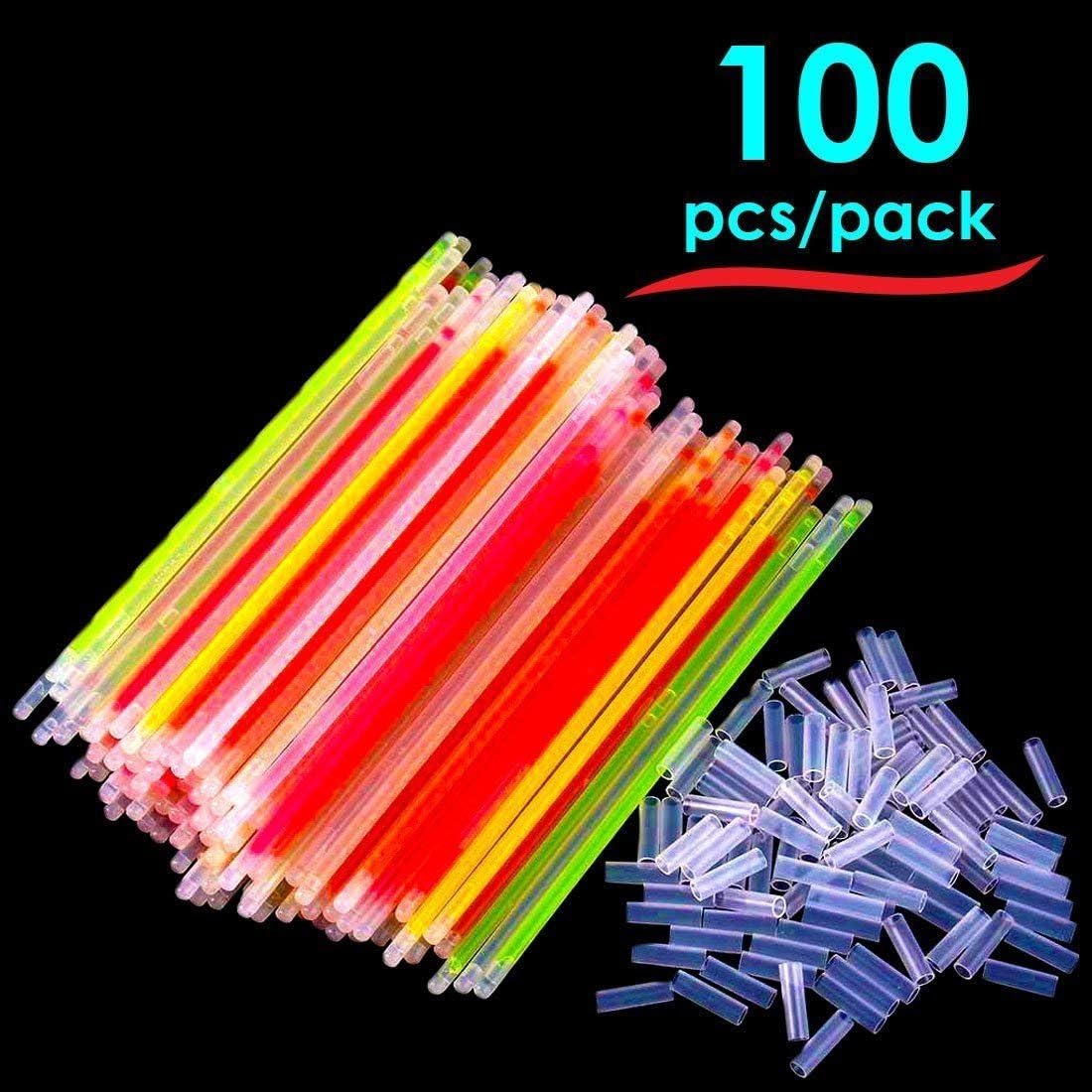 Toy Cubby Glow Stick Bracelets - Mega Pack of 100 Assorted Bright Neon Colors with 100 Connectors - 8 inch Long Lasting
