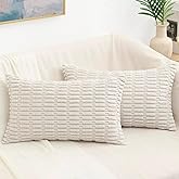 decorUhome Cream White Neutral Decorative Fall Throw Pillow Covers 12x20 Inch Set of 2, Boho Soft Corduroy Striped Rectangle Pillow Covers Modern Twill Pillow Covers for Couch Bed Sofa Living Room