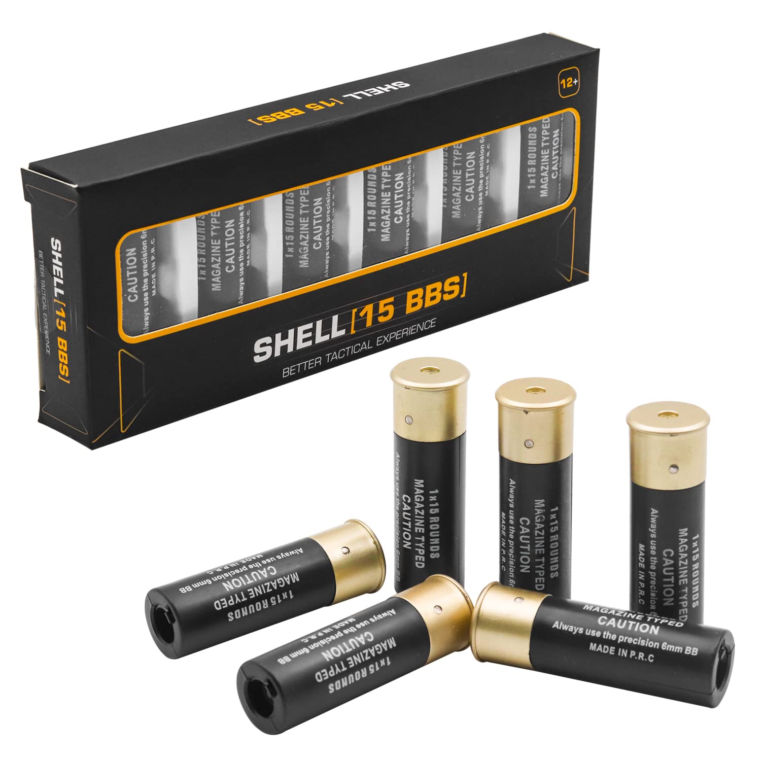 Zhongren Airsoft Shotgun Shells 15 Rounds Shot Cartridge 6MM BB Plastic Shotgun Spare Shell Magazine Pack of 6 (Black)