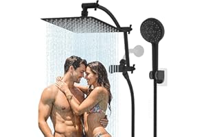 Hibbent All Metal Shower Head, 10'' High Pressure Rain Shower Head/Handheld Showerhead Combo with 16'' Adjustable Extension A