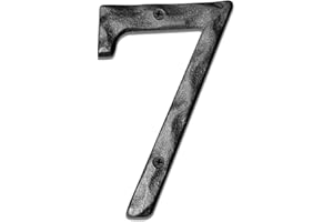 HOMUS 5 Inch High House Numbers-Unique Solid Hammered Style Cast Iron Home Address Numbers/Mailbox Numbers/Black/Number 7