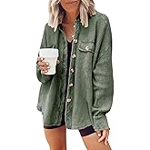 ebossy Womens Long Batwing Sleeve Splicing Cardigan Lightweight Waffle Textured Boyfriend Shirt Jacket Shacket