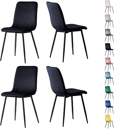 mcc direct Set of 4 Lexi Velvet Dining Chairs with Metal Legs Black