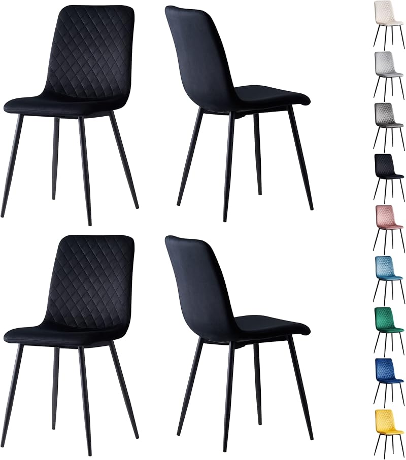 mcc direct Set of 4 Lexi Velvet Dining Chairs with Metal Legs Black