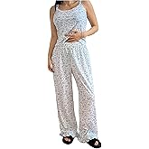 Floerns Women's 2 Piece Floral Pajama Sets Camisole Tops and Ruffle Pants Set Y2K Cute Loungewear