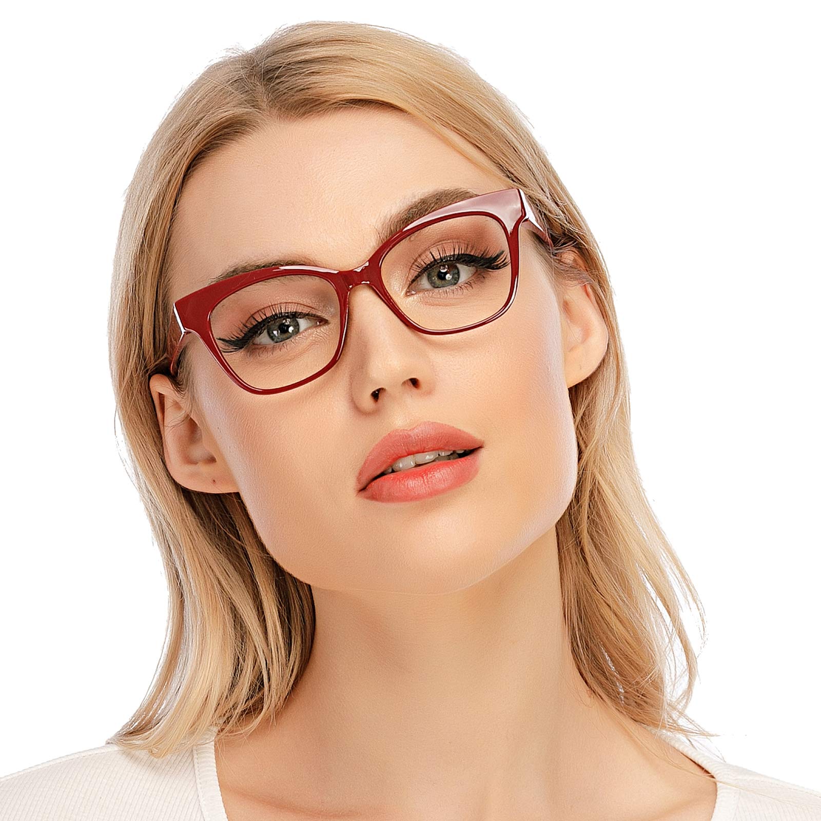 DOOViC Blue Light Blocking Computer Reading Glasses Red Frame Large Lens Square Readers for Women +2.5