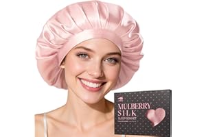 LitBear 100% Mulberry Silk Bonnet for Sleeping Women, 22 Momme Adjustable Sleep Bonnet for Curly Hair, Breathable Night Cap