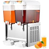 Dual 18L Commercial Beverage Dispenser with Mixer & Infuser, 9.5 Gallon Stainless Steel Refrigerated Juice Machine with Ice Tub and Precise Thermostat, Cold Drink Equipment for Restaurant Bar Party