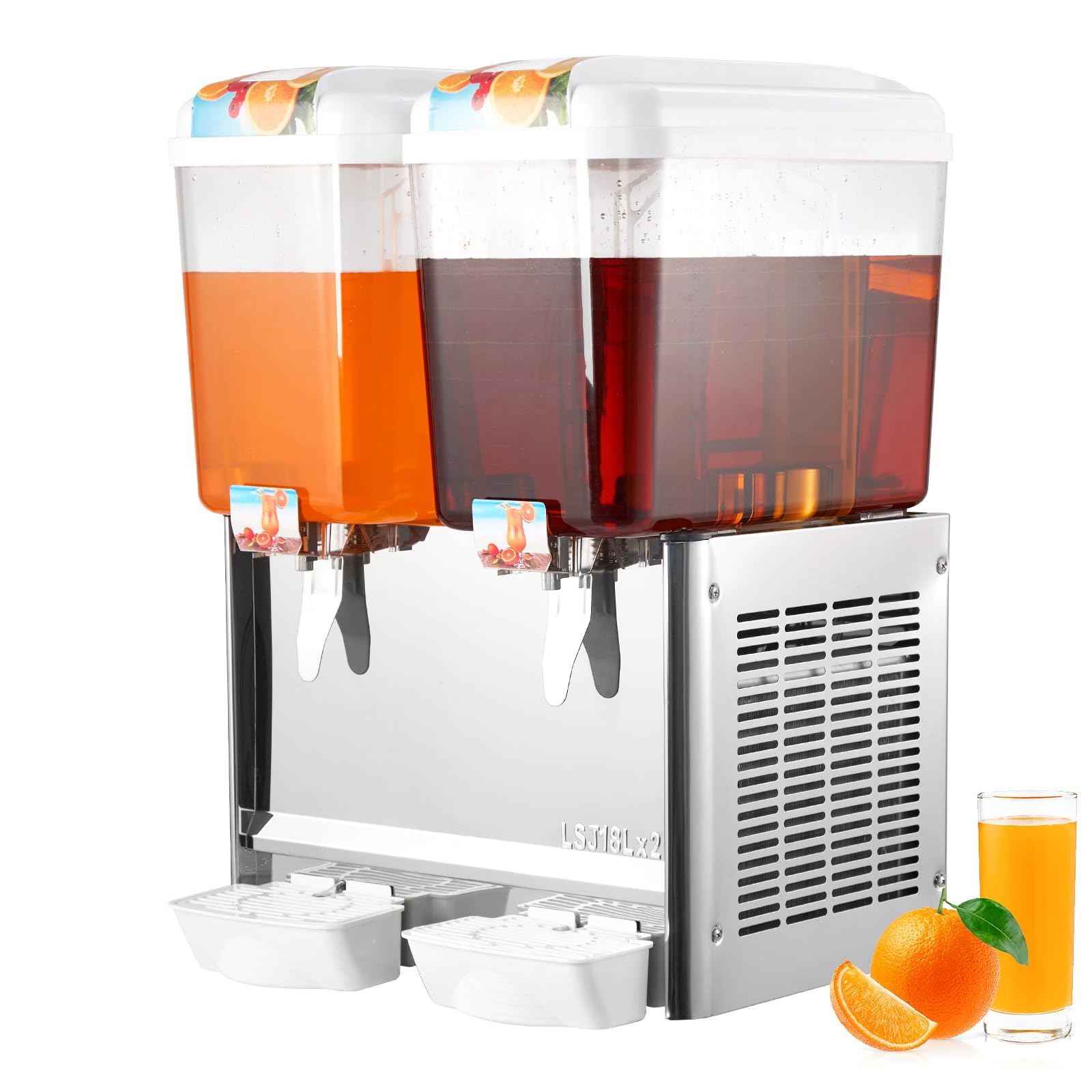 Photo 1 of Dual 18L Commercial Beverage Dispenser with Mixer & Infuser, 9.5 Gallon Stainless Steel Refrigerated Juice Machine with Ice Tub and Precise Thermostat, Cold Drink Equipment for Restaurant Bar Party