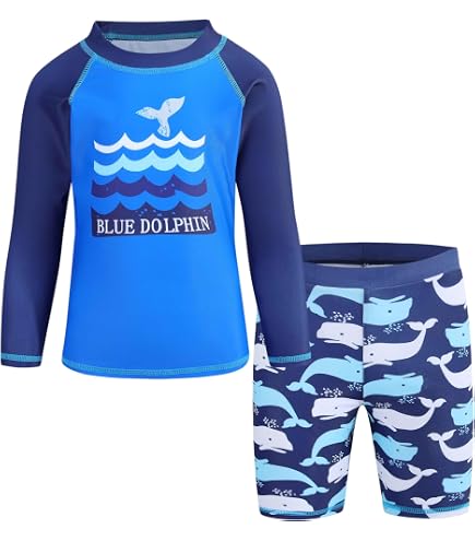 Maillot De Bain 3 Pièces Rashguard Dinosaure Manches Longues + Chapeau Pour Garçon - Protection Solaire UV Bébé Bambin 3-4 Ans Marin