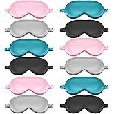 Funnysoft 12 Pcs Silk Eye Masks for Sleep Bulk, Soft Satin Eye Covers for Sleeping Women Men Night Mask with Adjustable Elastic Strap Sleep Cover Blindfold Eyeshade for Travel Nap, 4 Colors