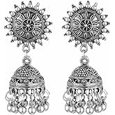 Vintage Bell Tassel Indian Earrings for Women Gold Silver Plated Bohemian Handmade Bollywood Gypsy Antiqued Tibetan Lightweight Jhumka Dangle Drop Earrings for Boho Style Traditional Jewelry Gifts