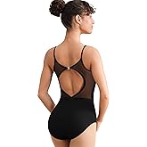 Hanebel Women Dance Leotard Camisole Ballet Leotard for Adult, Big Hollow Back, Mesh Splicing, Full Front Lining
