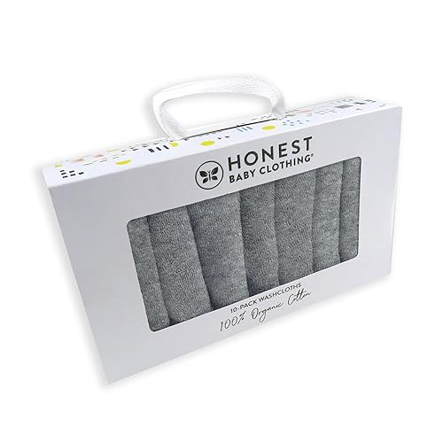 HonestBaby 10-Pack Terry Wash Cloths in Gift Box 100% Organic Cotton for Infant Baby Boys, Girls, 10-Pack Grey Heather, One Size