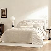 LR Rocaloca Velvet Oversized King Size Quilt Set 3 Pieces Striped Bedspread All-Season Bedding Set Soft Comfort Coverlet 120x120 with 2 Pillowcases 20x36,Beige