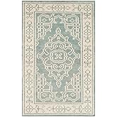 SAFAVIEH Kenya Collection Accent Rug - 3' x 5', Ivory & Blue, Hand-Knotted Oriental Medallion Wool, Ideal for High Traffic Ar